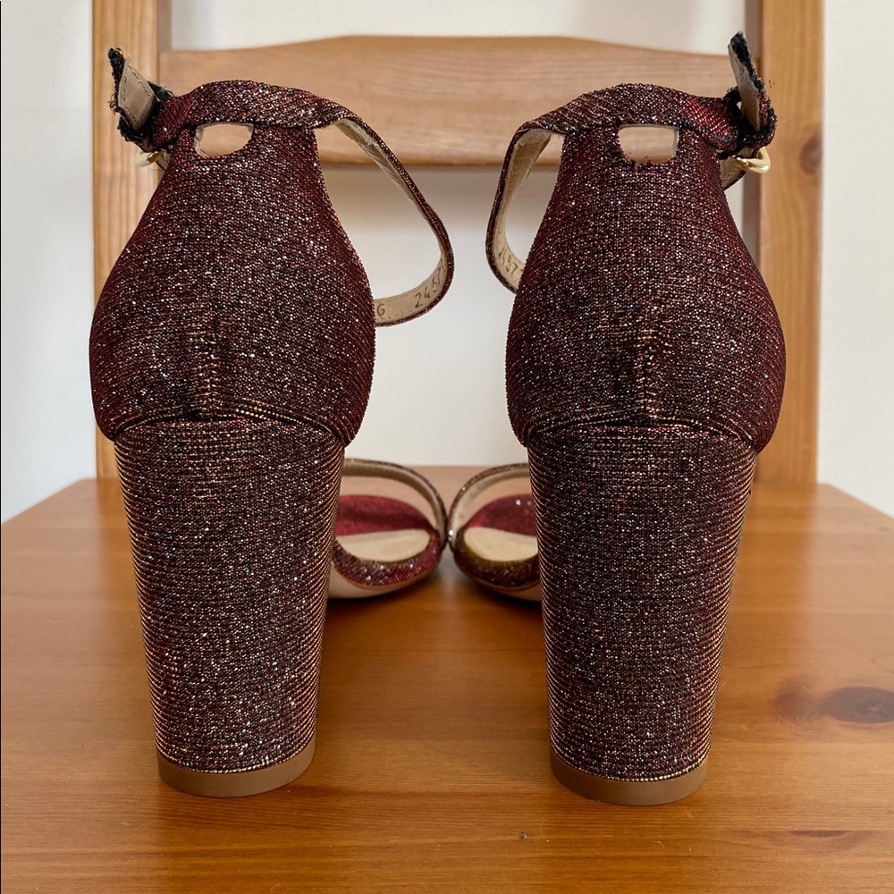 Stuart Weitzman Glittery Red/Brown Block Heels Sz… - image 4